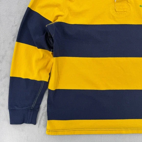 Vintage Polo Ralph Lauren Custom Fit Rugby Shirt Navy Yellow Striped Mens XL - Picture 11 of 15